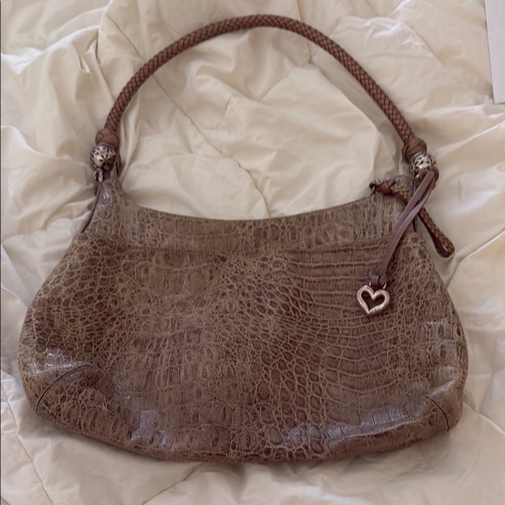 Elegant Brown Crocodile-Embossed Shoulder Bag